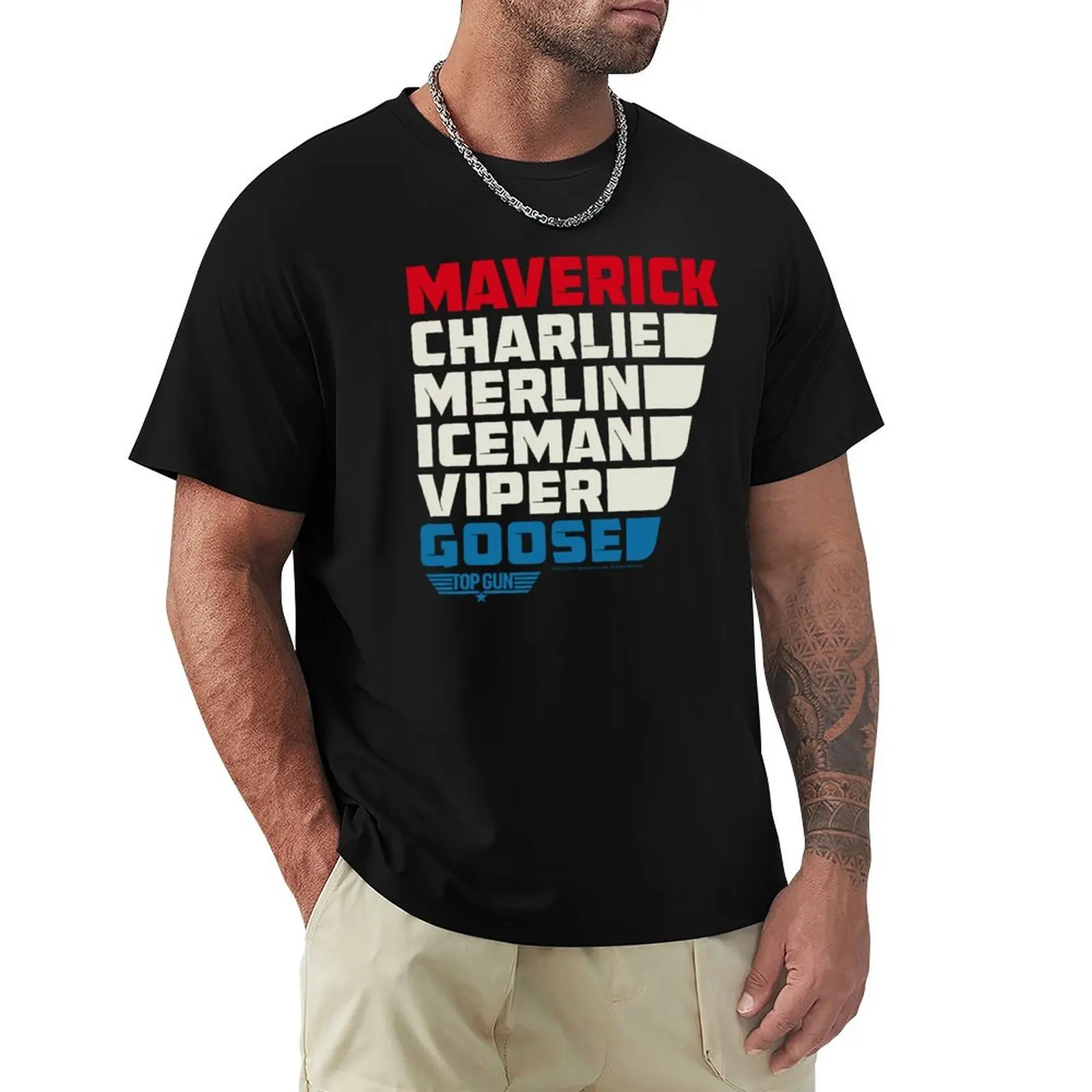 Top Gun Colorful Wing Man Name Stack T-Shirt Industrial Work Tee Shirt