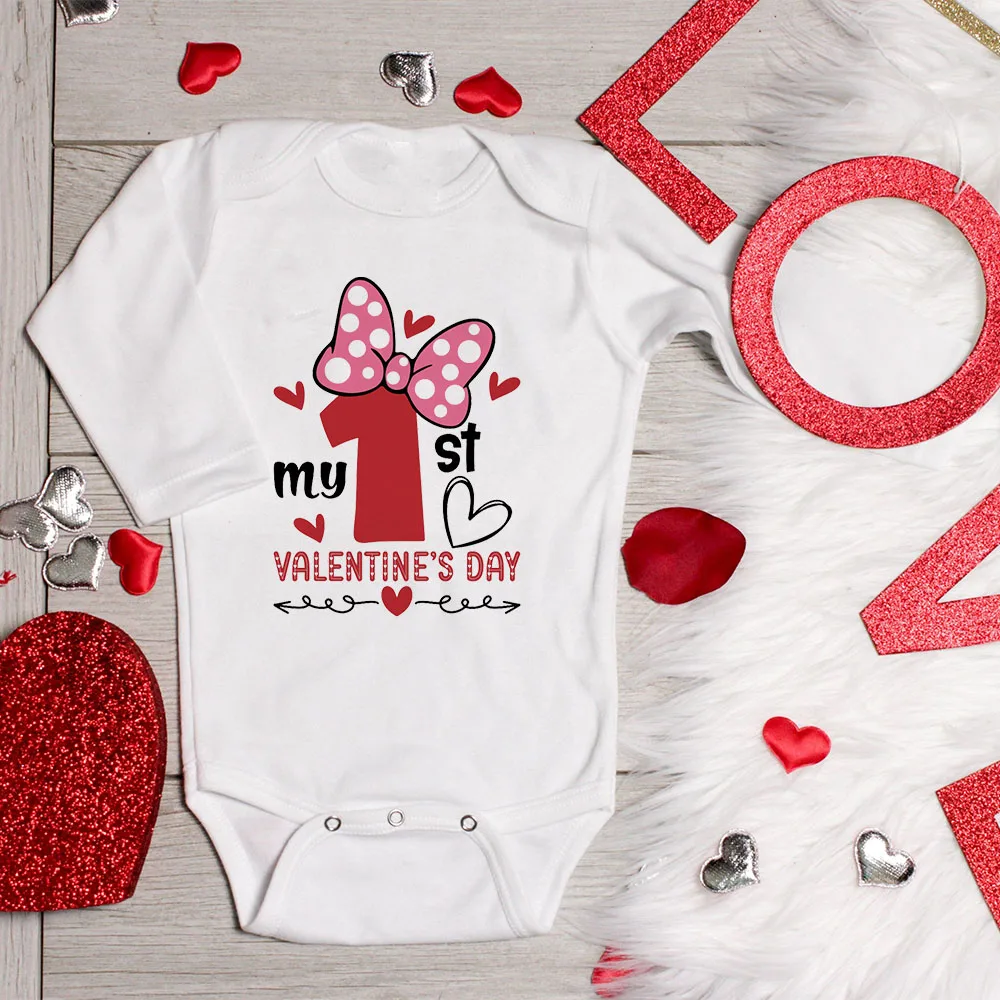 

My 1st Valentine's Day Baby Bodysuit Infant Long Sleeve One-Pieces Baby's First Valentine's Day Jumpsuits Valentines Outfit