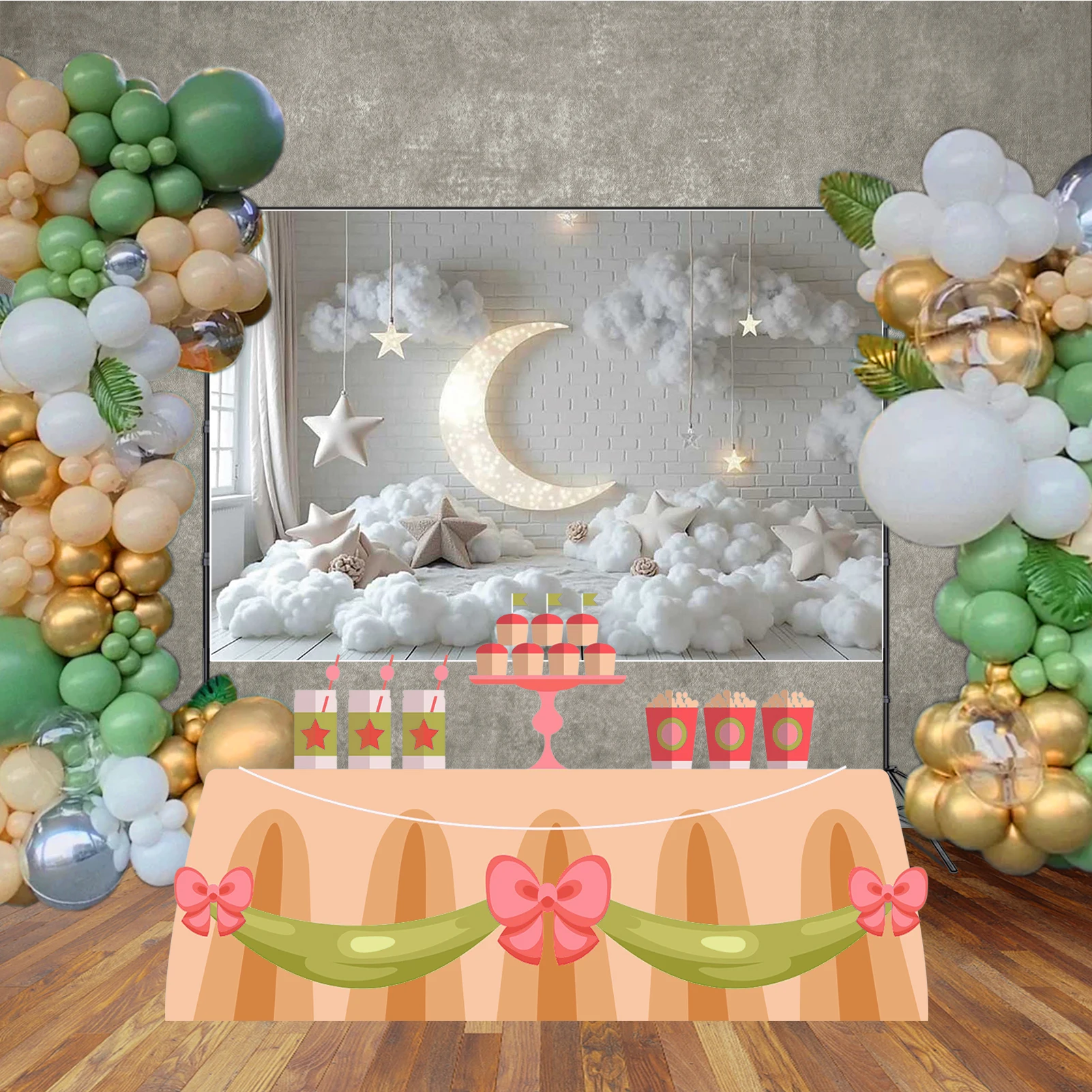 MOON.QG عيد ميلاد الديكور التصوير خلفية القمر سحابة بيضاء فوتوزون خلفية الأطفال استوديو الصور فوتوبوث الإمدادات