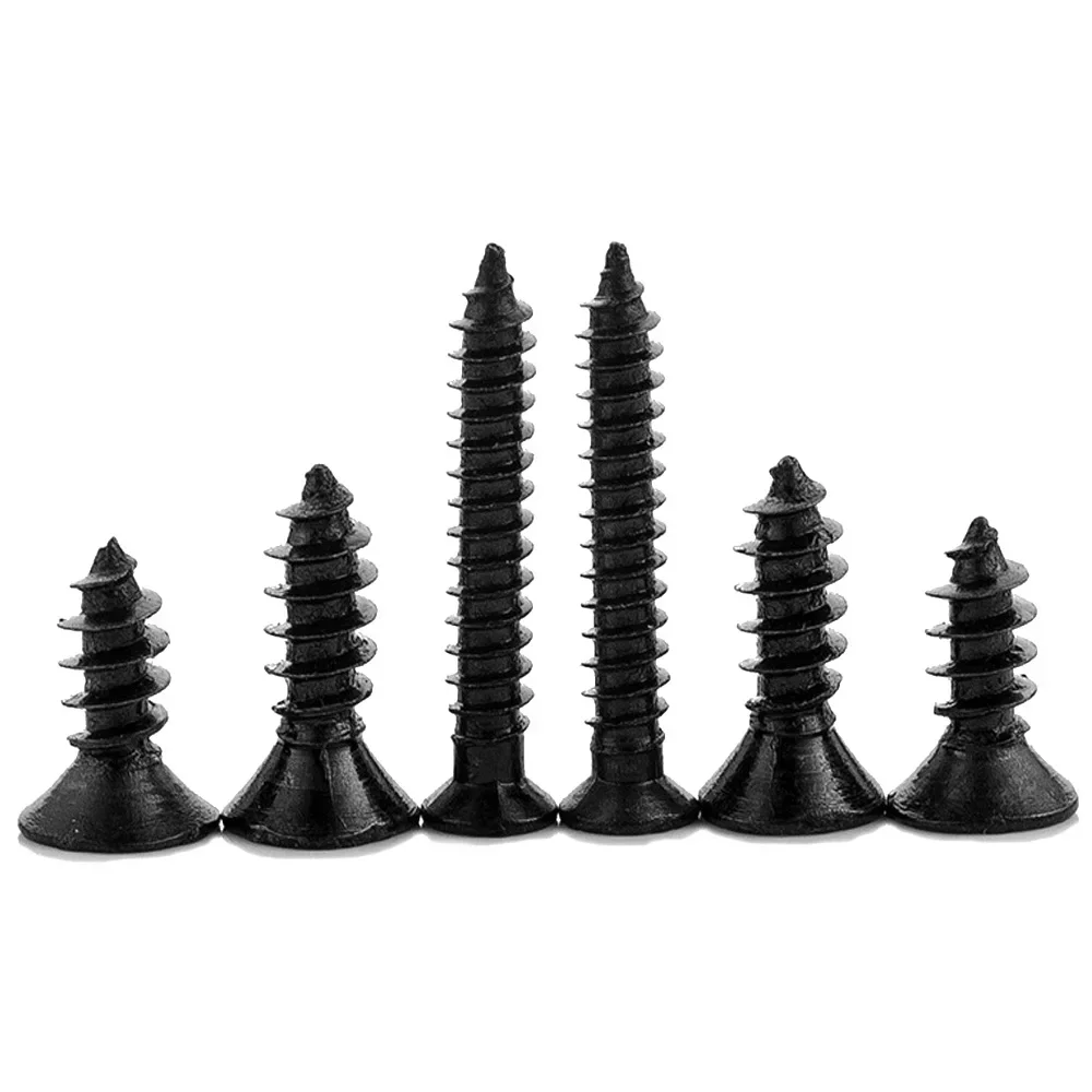 100 unids/lote tornillo autorroscante de cabeza plana avellanada cruzada de acero al carbono Phillips negro M1 M1.2 M1.4 M1.5 M2 M2.6 M3 M3.5 M4 M5