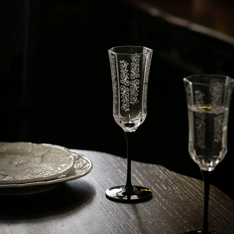 Vintage Exquisite Minimalism French Glass Goblets Red Wine Champagne Cups Retro Tableware for Home Restaurant Bar Party Decor
