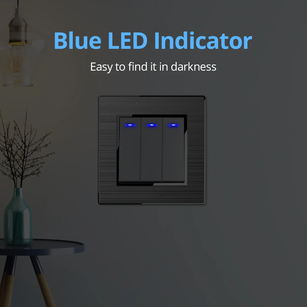 Wallpad Rvs Panel Muur Lichtschakelaar Met Led Indicator Eu Socket 1 2 3 Gang 2 Way Horizontale Verticale
