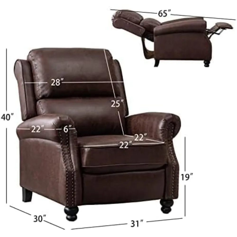 Recliner Chair Set of 2，Leather Armchair Push Back Recliner with Rivet Decoration Single Sofa Accent Chair for Living Room