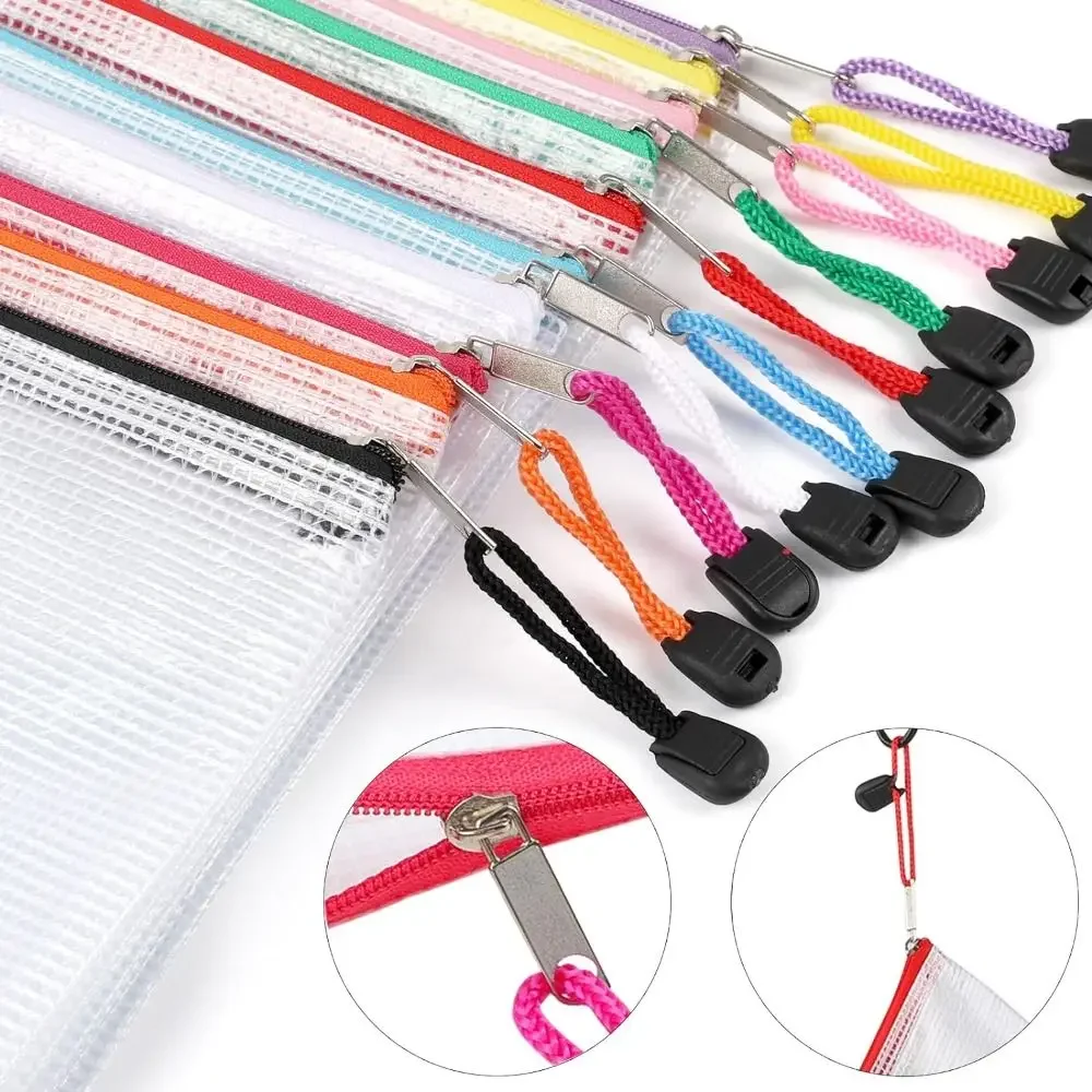 PVC Large Capacity Document Organiser Mesh Zipper File Folders Pouch School Office Supplies