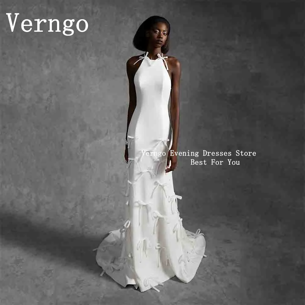 

Verngo Stretch Fabric Evening Dress Bow Halter Backless Sleevesless Wedding Party Dress Women Wedding Prom Gowns 2024