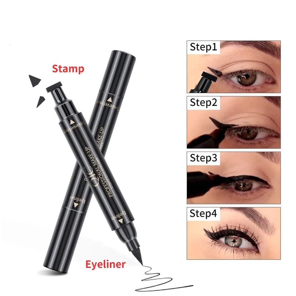 Eyeliner Pen With Eye Makeup Stamp, Waterproof Double Ended Long Lasting Heart Pentagram Moon Flower Shaped Eyeliner Stamp