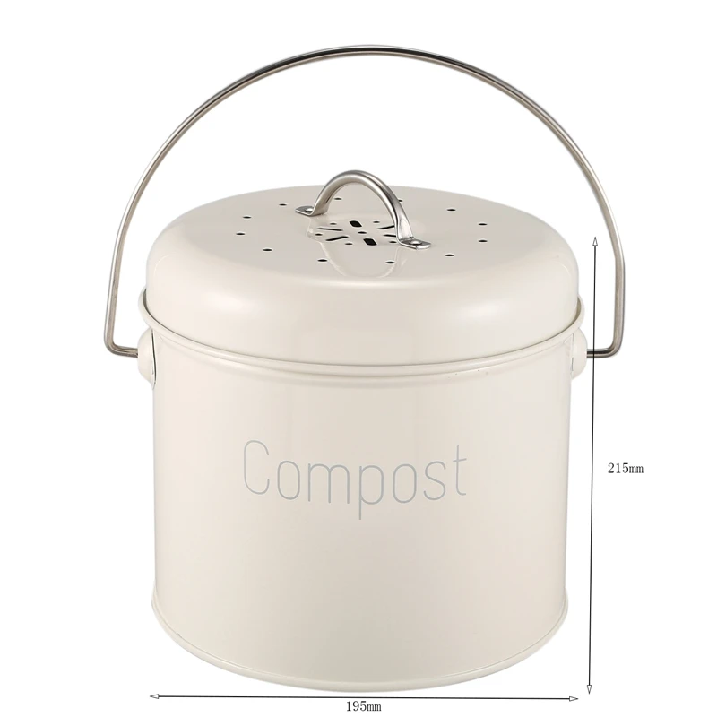 Compost Bin 3L - Stainless Steel Kitchen Compost Bin - Kitchen Composter For Food Waste - Coal Filter