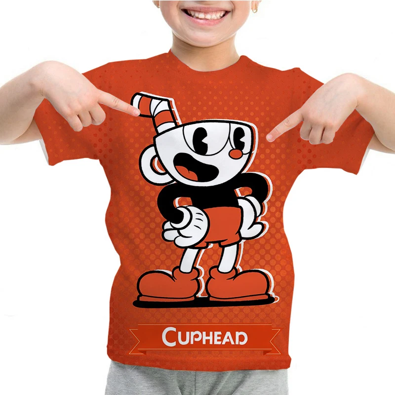 Game Cuphead T Shirt Casual Cartoon T-shirts Boys Girls Tee Tops Summer Kids Short Sleeve CUPHEAD T-Shirt Children\'s Clothing