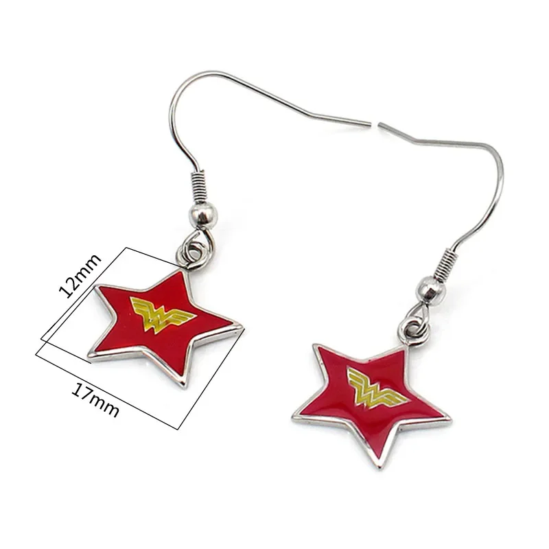 2017 New Design 316L Stainless Steel Red Five-pointed Star Dangle Earrings Wonder Women Drop Earrings in Jewelry