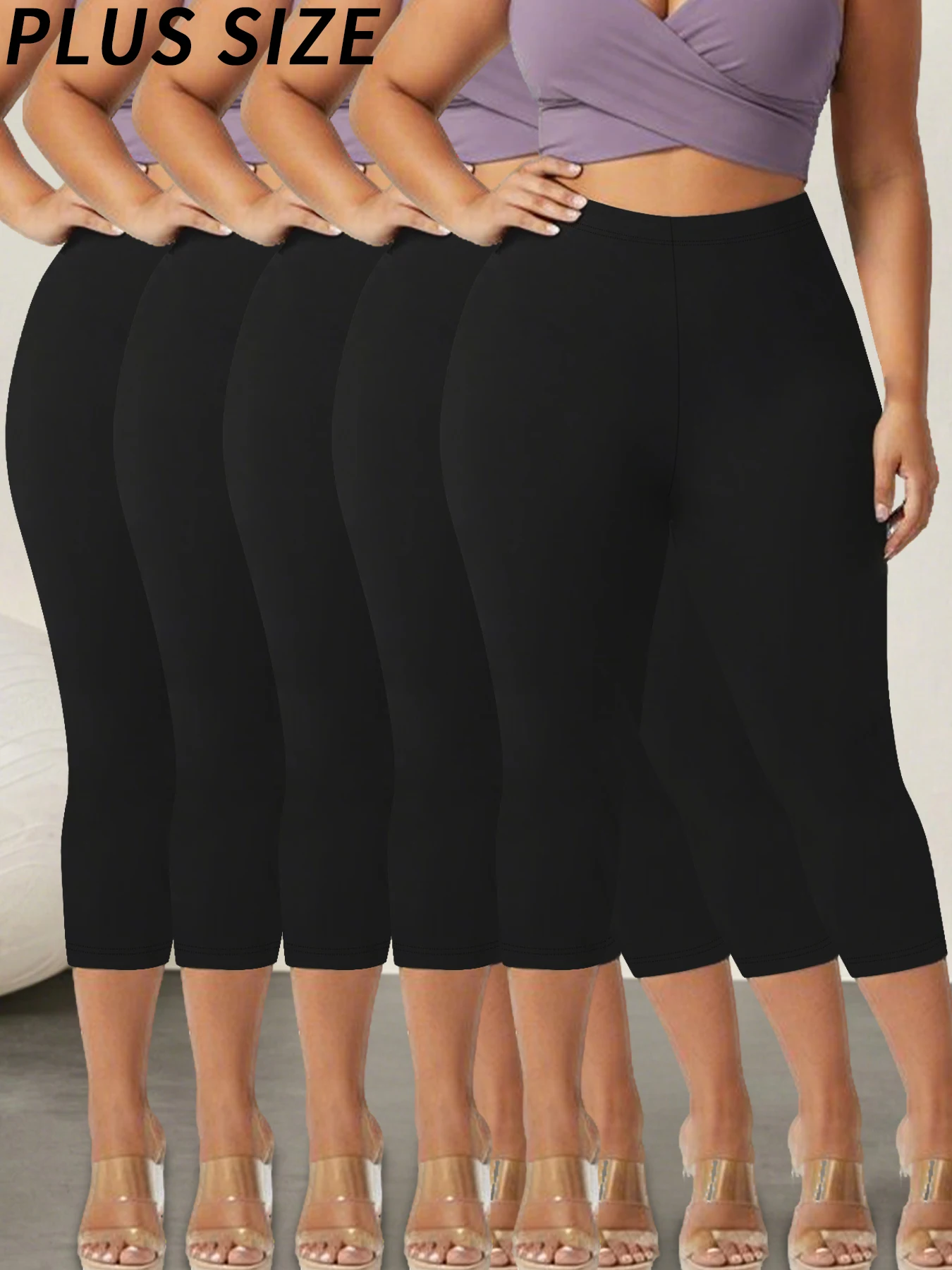 

Набор из 5 штук: женские спортивные капри больших размеров, супермягкие, непрозрачные леггинсы для тренировок, йоги и бега