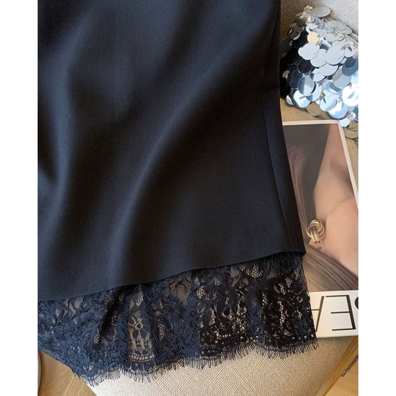 ربيع كل مباراة مكتب جديد ذوي الياقات البيضاء شق الظهر بلون تنورة الفرنسية الخفيفة الفاخرة الدانتيل المرقعة تنورة للنساء #4