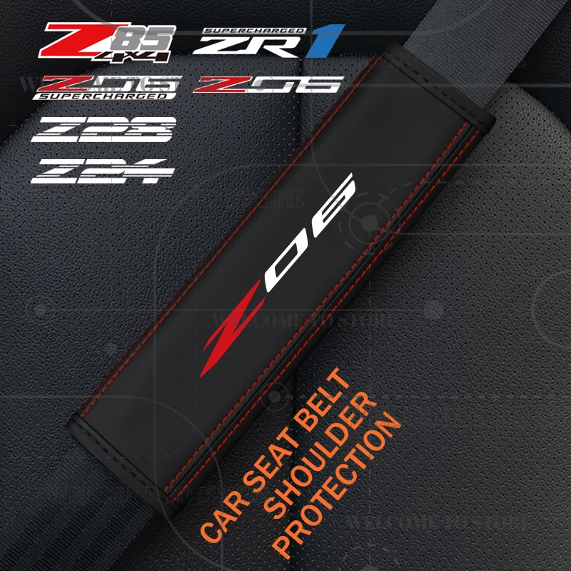 2 uds para Z06 Super Charged ZR1 Z24 Z28 Z85 4X4 emblema Logo cuero cinturón de seguridad de coche almohadillas de cubierta de hombro decoración Interior