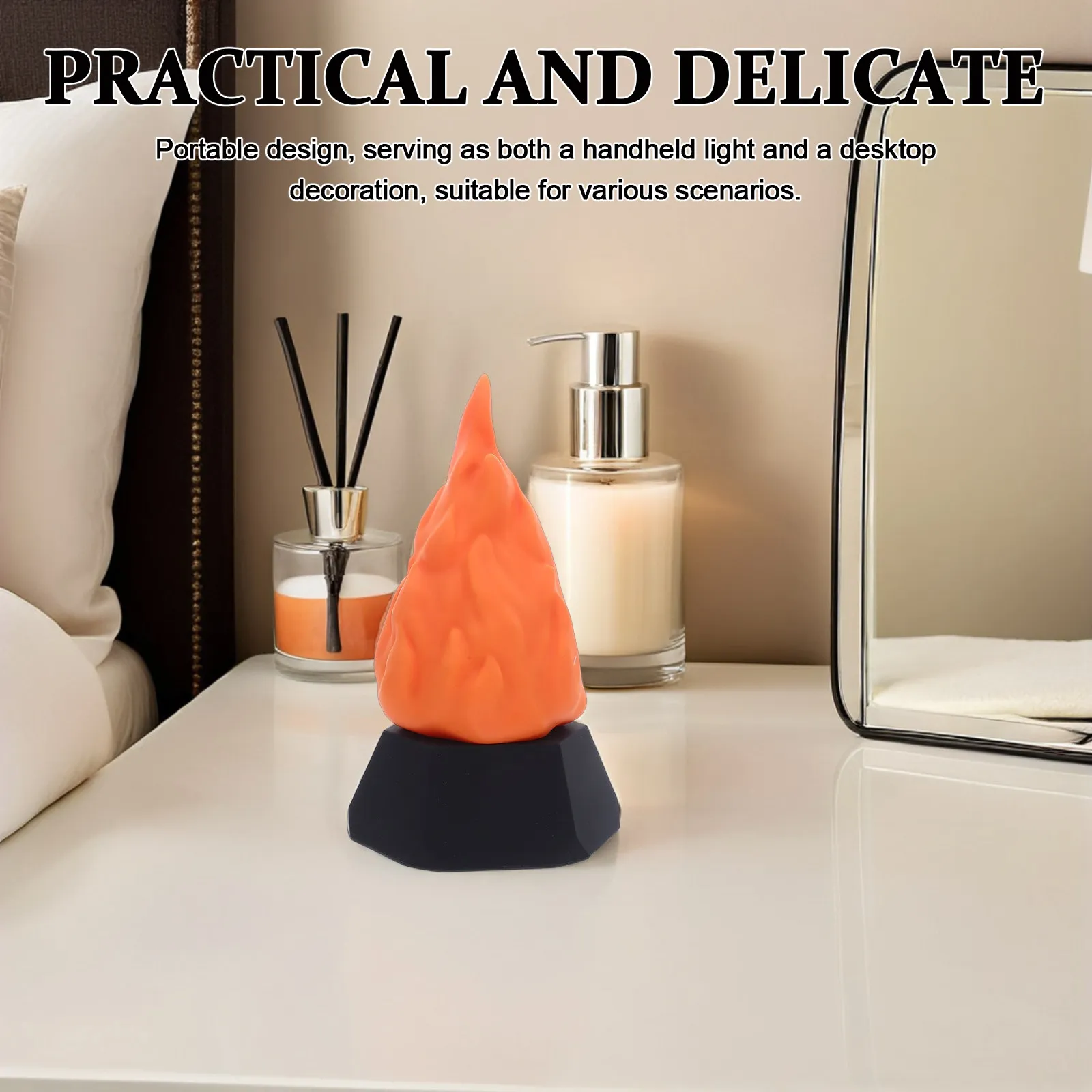 Realistic Flickering Flame Lamp Rechargeable LED Night Light for Halloween, Camping & Outdoor Use