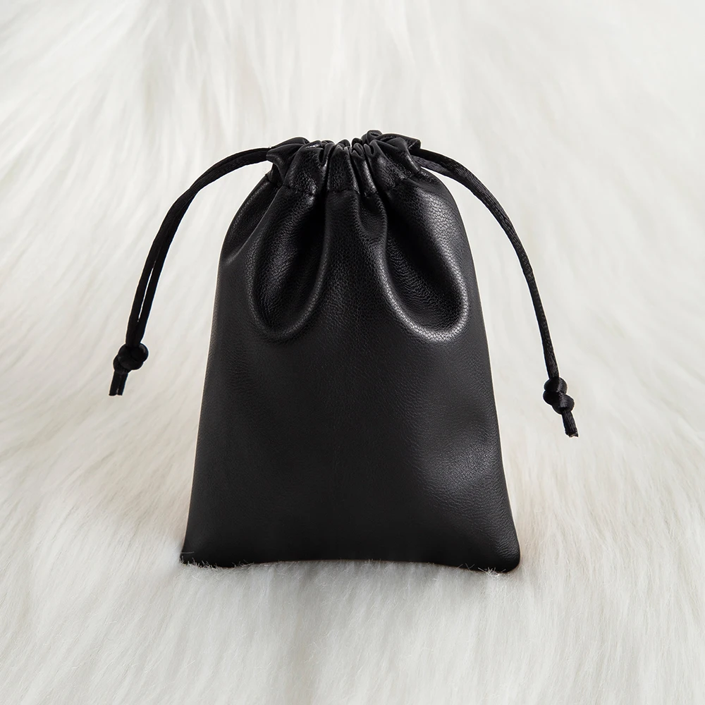 10Pcs Black PU Leather Jewelry Drawstring Bags