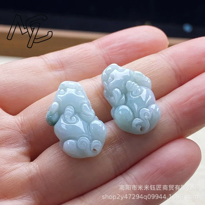 5pc Burmese Emerald Jade Blue Water Money Pixiu Pendant DIY Earrings Jadeite Amulets Fashion Natural Jewelry Gifts for Men Women - view 2
