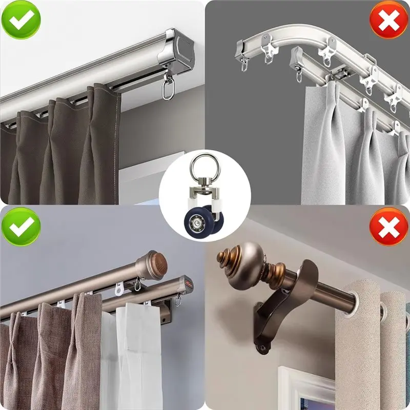 BHTS-Ideal For Ceiling, Wall, Room Divider, RV- 15 Pack For Ceiling Curtain Rollers, Sliding Track Gliders Featuring Mute Wheel