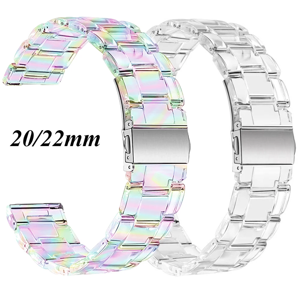 22mm 20mm Transparent Resin Strap For Samsung Galaxy Watch 7 6 5 4 3 Gear S3 Active2 Band For Xiaomi Watch S5 S4 S3 S2 Bracelet
