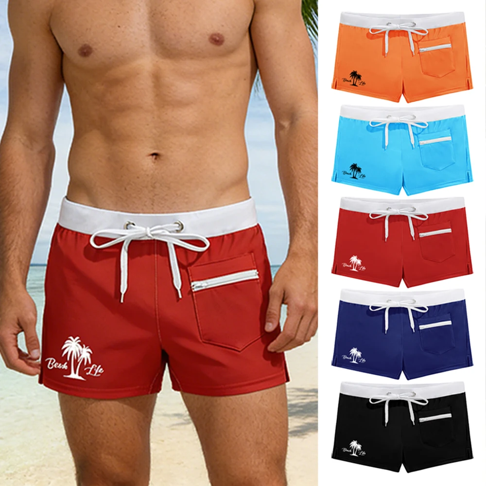 

Мужские плавки-шорты с низкой посадкой, с передним карманом на молнии, быстросохнущие, для пляжа, с принтом тропических кокосовых пальм, в стиле боксеры
