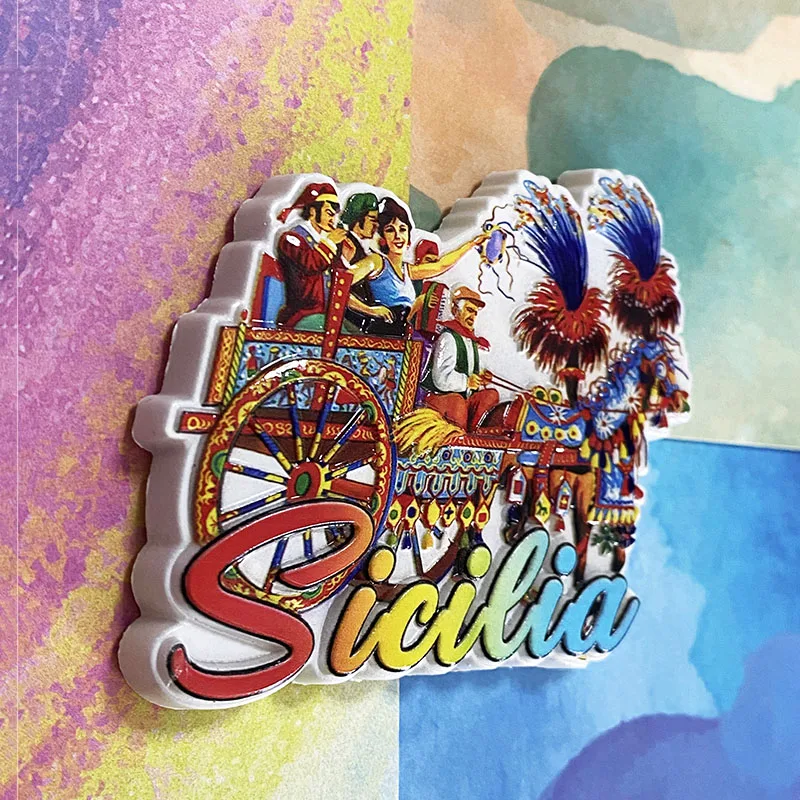 Sicily tourism souvenirs, creative culture carriage 3D refrigerator magnets, home decoration supplies, collection of handicrafts