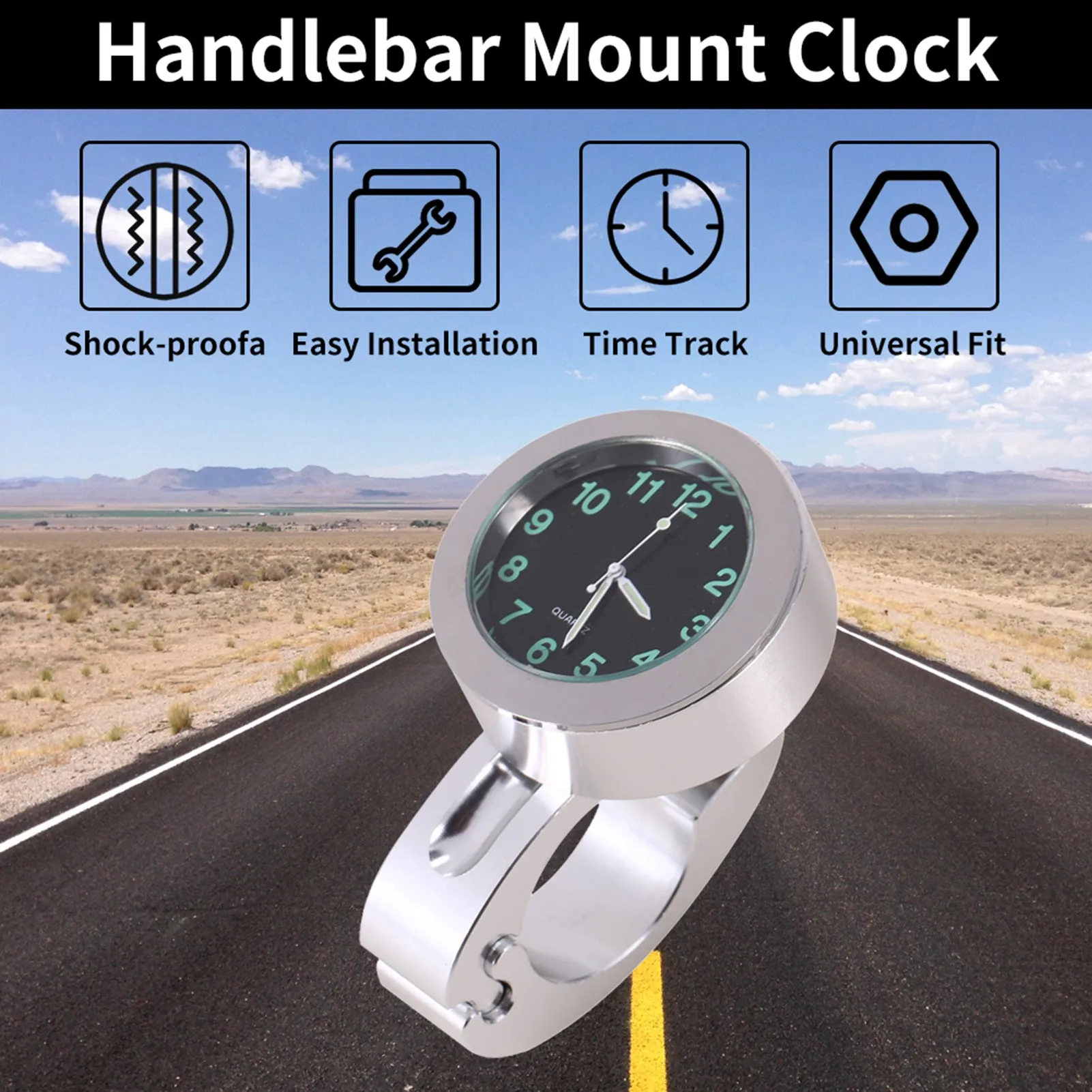Silver Handlebar Watch Silver Motorcycle Waterproof Handlebar Glow Mount Clock Watch  Motorcycle Handlebar Watch