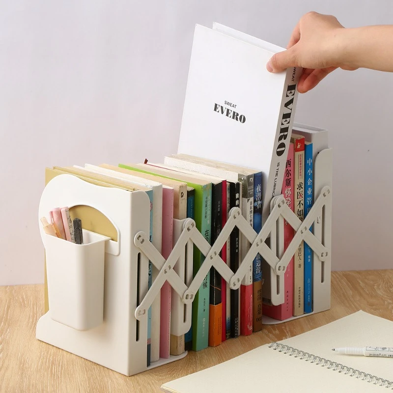 Estantería de escritorio para volver a la escuela, sujetalibros telescópico ajustable, soporte organizador de libros para escritorio, estante de almacenamiento de libros para estudiantes