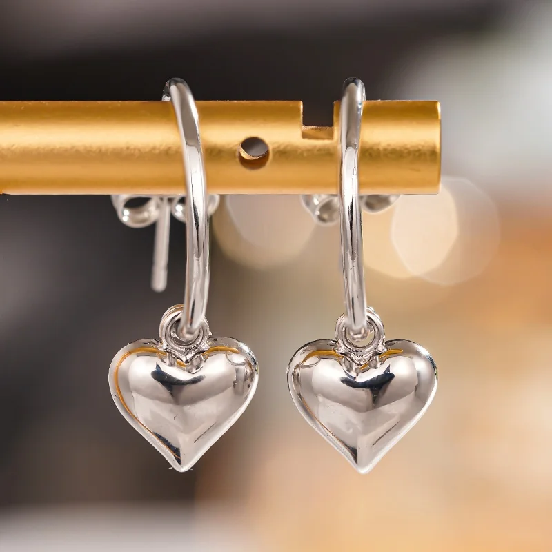 CAOSHI Versatile Metal Silver Color Heart Shaped Pendant Earrings Fashion Contracted Style Party Jewelry Accessories for Women
