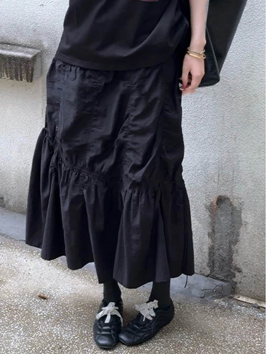 

plus Size Women's Early Spring New Style Pure Color Casual Pleated High Waist Slimming Drawstring Half-length Skirt