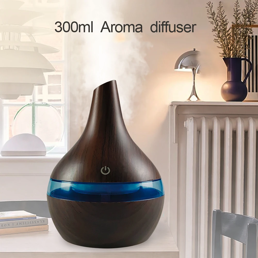 Diffusore per la casa USB Nebbia fredda Umidificatore Diffusore di olio 300ml Design a venature del legno per desktop Home Office Include oli aromatici