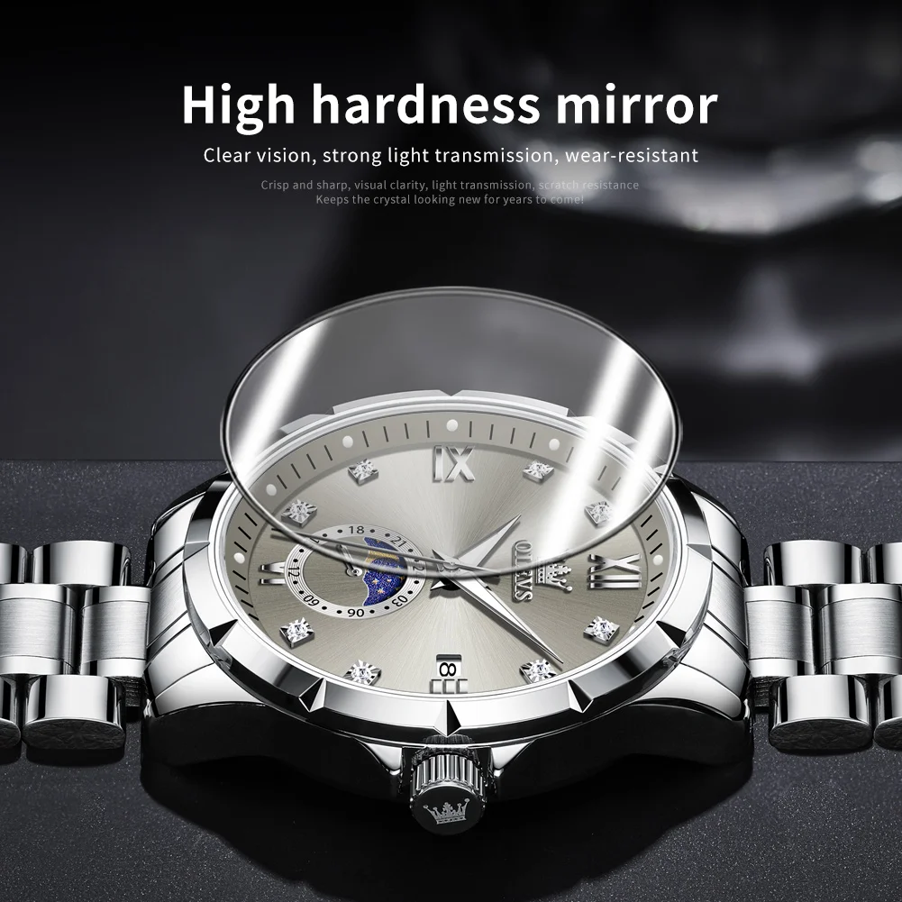 OLEVS 2956 Mens Watch Business Original Quartz Watch Large Dial Waterproof Luminous Automatic Date Moon Phase Watches For Man