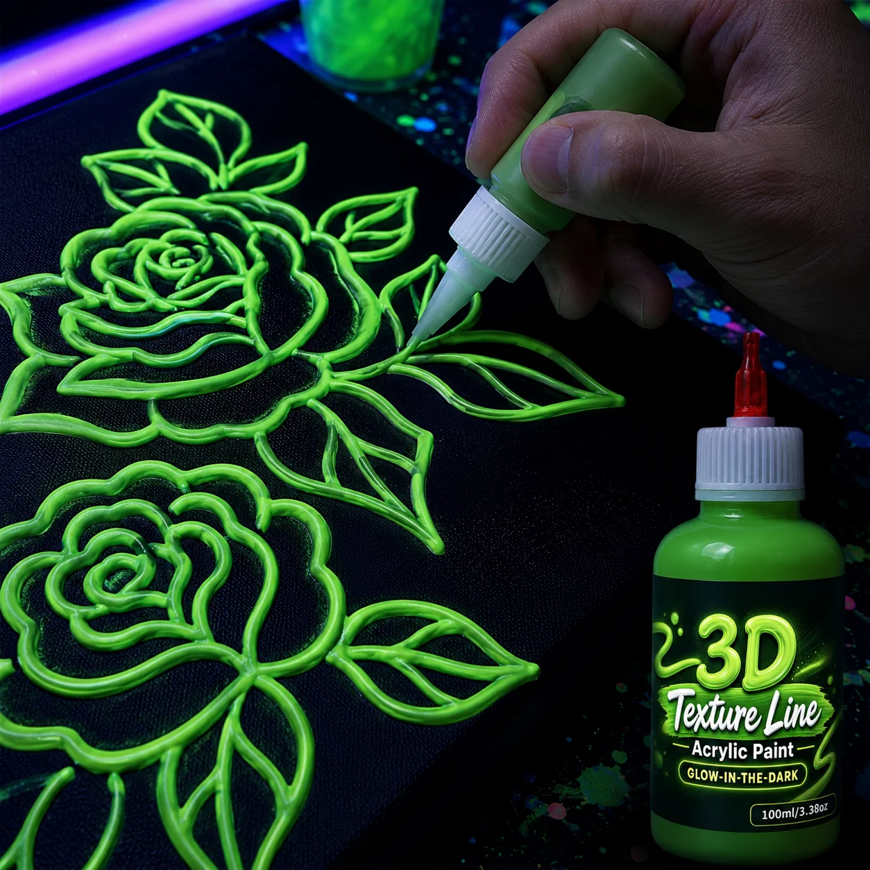 Glow-in-the-Dark Artistic Texture Paste, Ready-to-Use Ultra-Fine Tip Acrylic Squeeze Paste for Precise 3D Lines & DIY Art Paint
