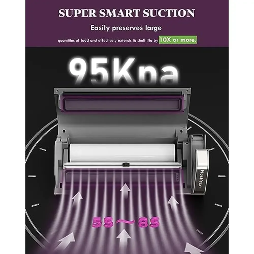 真空シーラーマシン 95kPa 140W デュアルシーリングストリップ 内蔵カッター カウントダウンディスプレイ ポータブル液体トレイ ETL認証済み