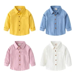 Children's Clothing 2-7Y Children's Long Sleeved Shirt Boys' Solid Color Bottom Top T-shirt