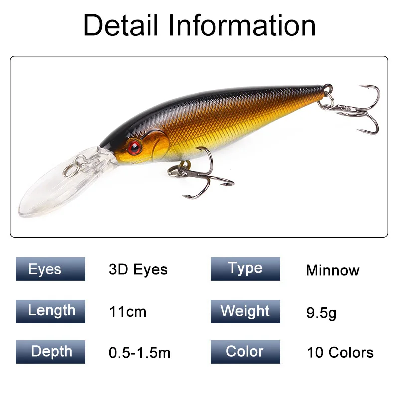 1Pc Long Tongue Minnow Fishing Lure Floating Hard Bait 11cm 9.5g ABS Artificial Bait Depth 0.5-1.5m Perch Pesca Fishing Tackle