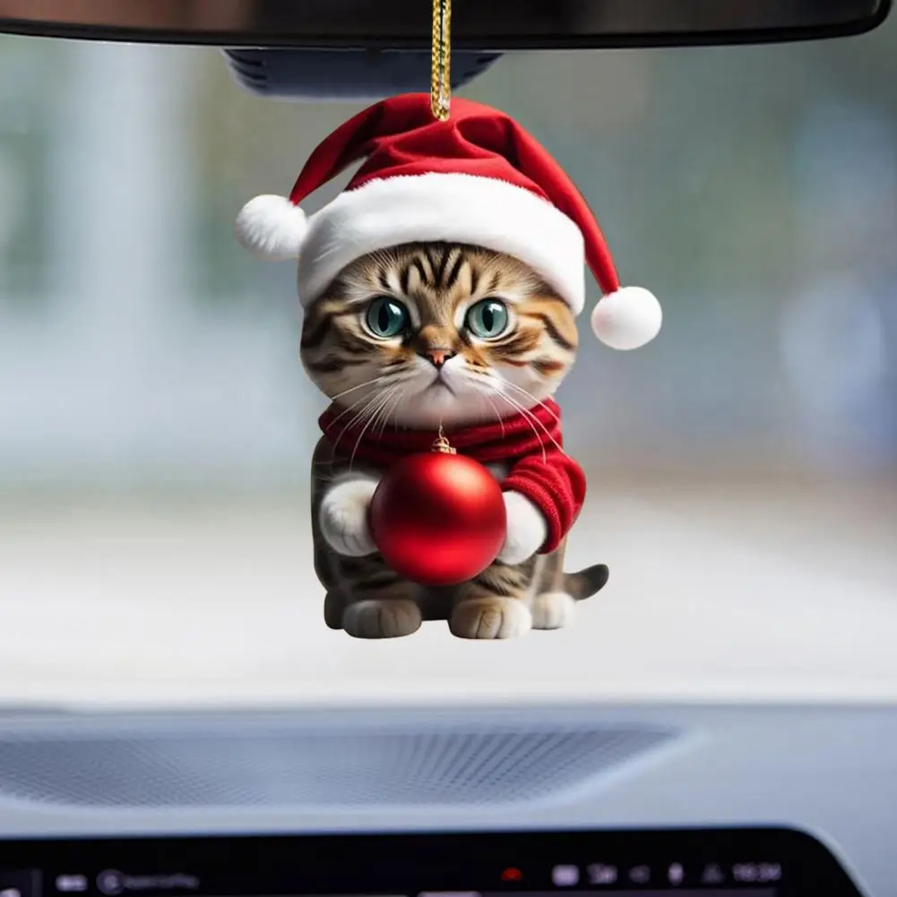 Christmas Cat Ornament Xmas Tree Decor Hanging Backpack Keychain Acrylic Cat-shaped Car Rearview Mirror Window Bag Key Decor