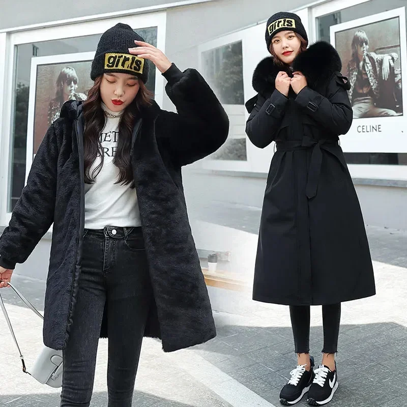 2022 New Winter Jacket Women's Parkas Thick Warm Fur Lining Long Parka Female Hooded Fleece Padded Coat Distachable Outwear 6XL