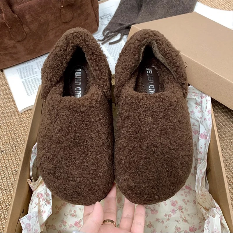 Loafers Cover Toe House Slippers Platform Women's Winter Shoes Slides Pantofle Fur Flip Flops Soft 2025 Plush Concise Cover Toe image 3