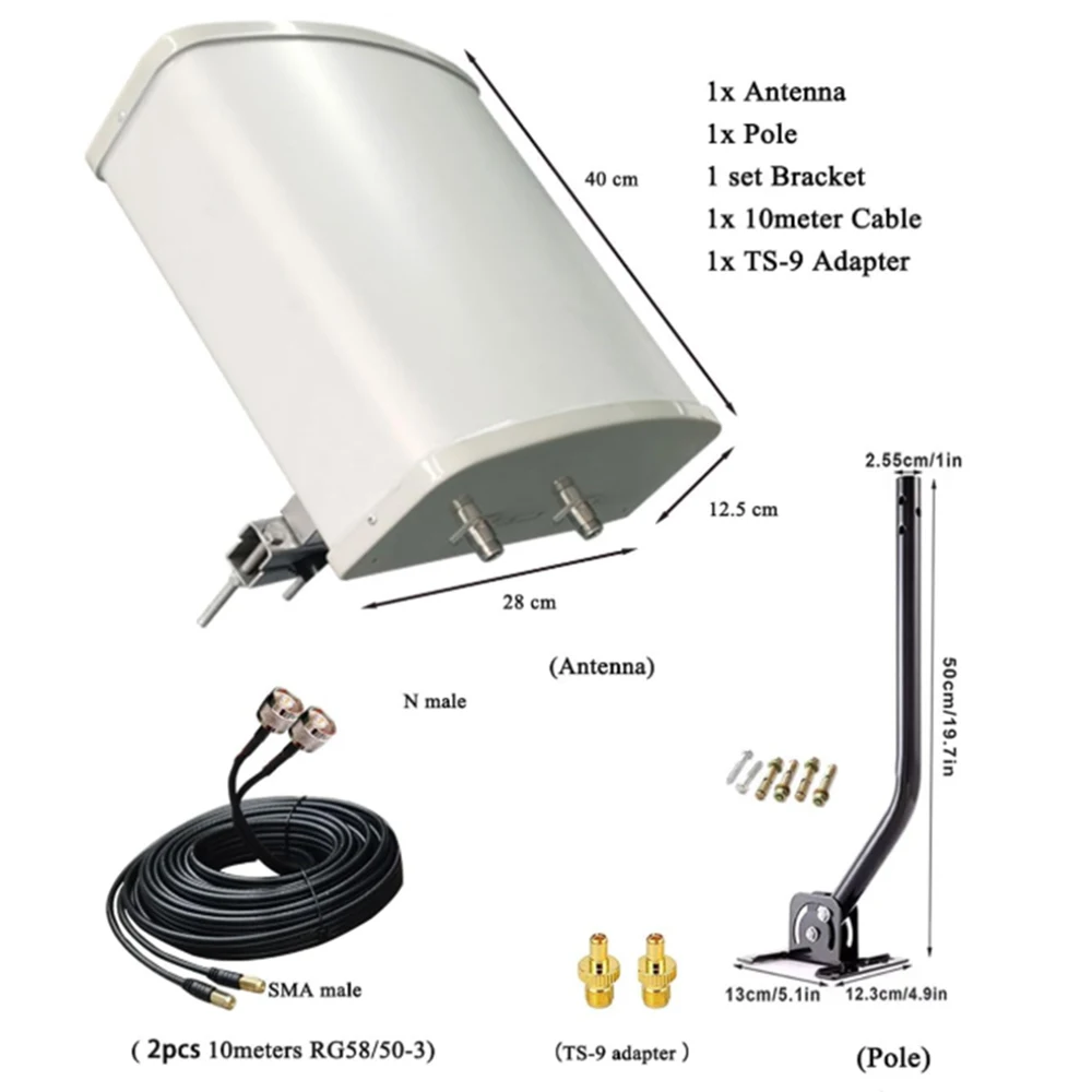 Outdoor 2x2 MIMO Antenna 5G,4G,LTE Antennas for T-Mobile,Directional 4G Modem/Router Antenna SMA TS9 600-3800MHz 12dBi,with10m