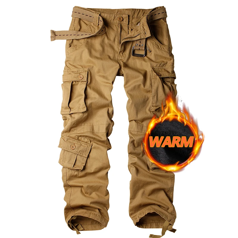 

AKARMY Plush fleece for warmth Cargo Pants Outdoor Multi-pocket Ripstop Trousers Male Autumn Wear-resistant Cargo Casual Pants