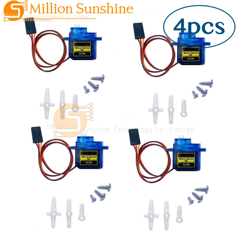 4Pcs SG90 9g Micro Servo Motor Kit - High Speed Mini Servos for RC Robot, Helicopter, Car, Boat, Arduino, DIY Projects
