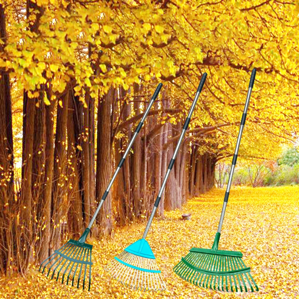 Carbon Steel Garden Rake with Adjustable Handle for Lawn and Leaf Cleaning Practical Size for Easy Handling in Garden