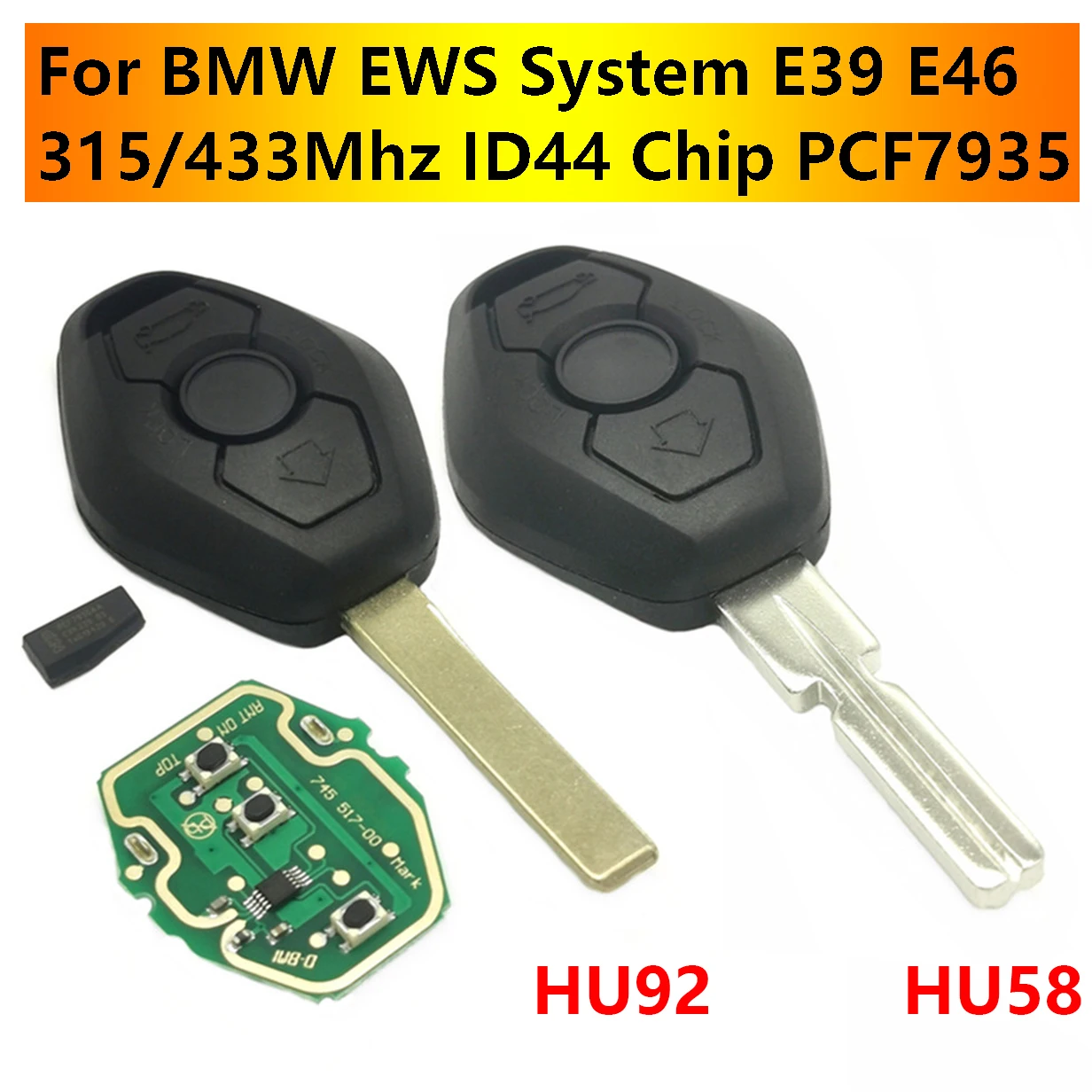 

315/433Mhz with ID44 Chip PCF7935 Chip Auto Smart Car Key Car Remote Control Key For BMW EWS System E38 E39 E46 1 3 5 7 Series