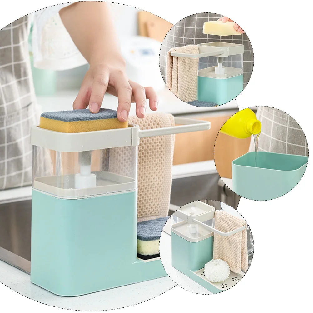 

Dish Brush Holder Kitchen Sink Organizer Cleanser Essence Dispenser Sponge Soap Dispenser Liquid Pump Storage Rack