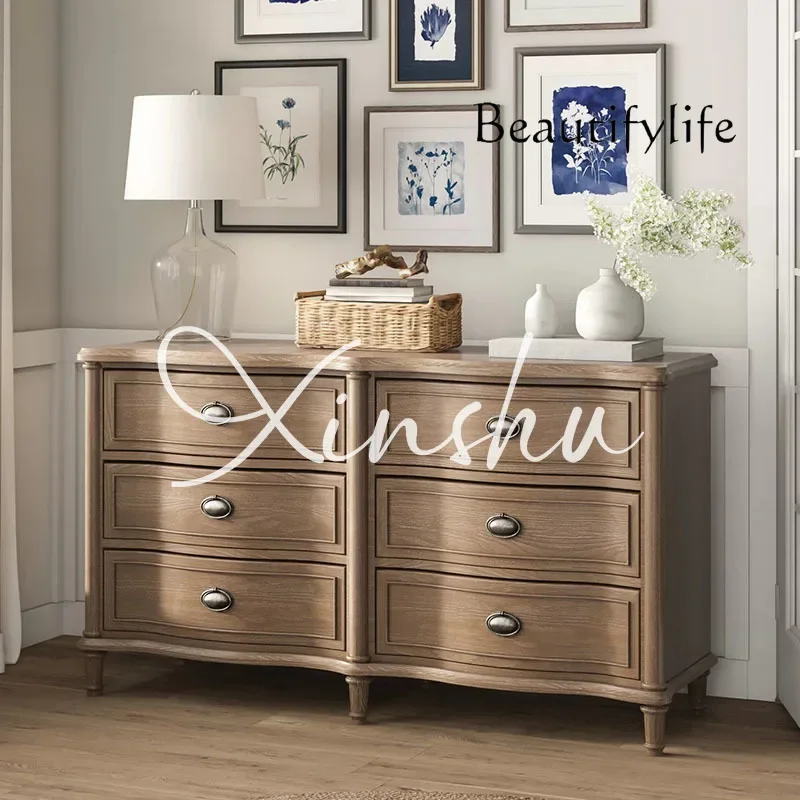 

ZL French Solid Wood Chest Storage Side Cabinet American Country Living Room Storage Household Storage Small Vertical Cabine