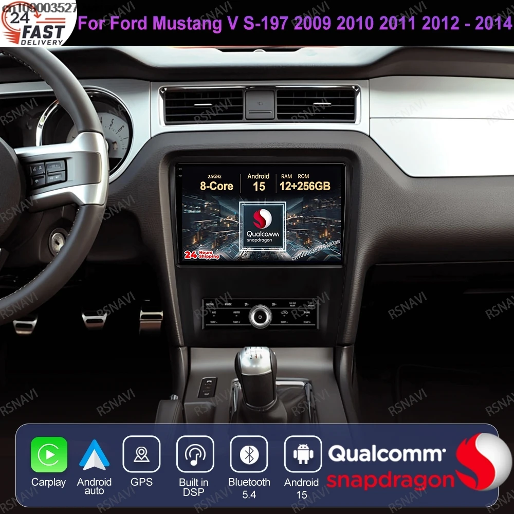 Android 15 For Ford Mustang V S-197 2009 2010 2011 2012 - 2014 Navigation Head Unit Multimedia Wireless Carplay Auto QLED GPS BT
