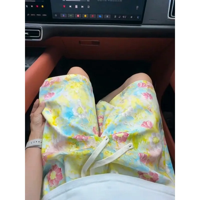 

Men's Women's Hawaiian Floral Print Shorts Summer Loose Fit Casual Beach Half Pants