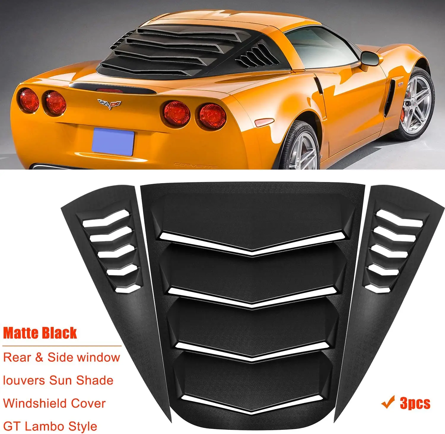 TENG MILE 3pcs/set Rear & Side Window Louvers for Corvette C6/C6 Coupe/Z06/Grand Sport/ZR1 2005-2013 Sun Shade Windshield Cover