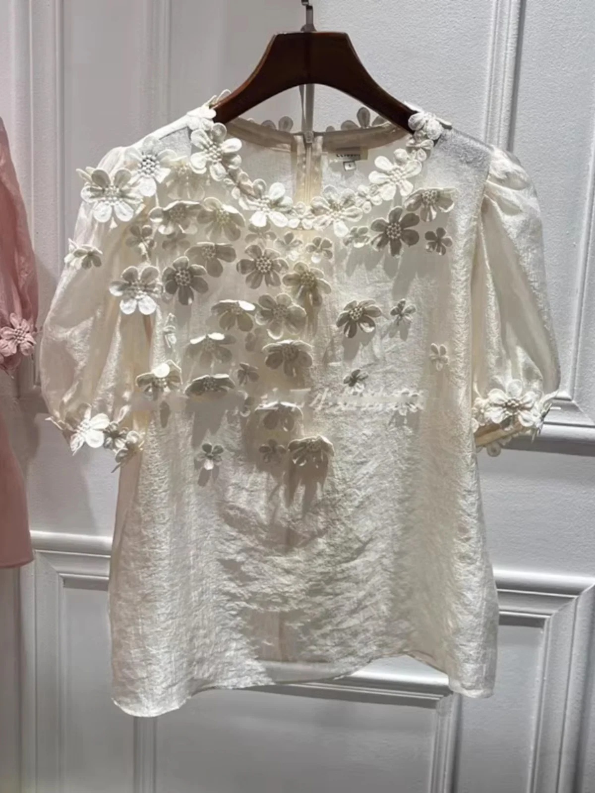 

Spring 2026 Women's Heavy Embellied 3D Flower Decorated Bubble Sve Color Two-Piece Set Top Faionable Casual Wear