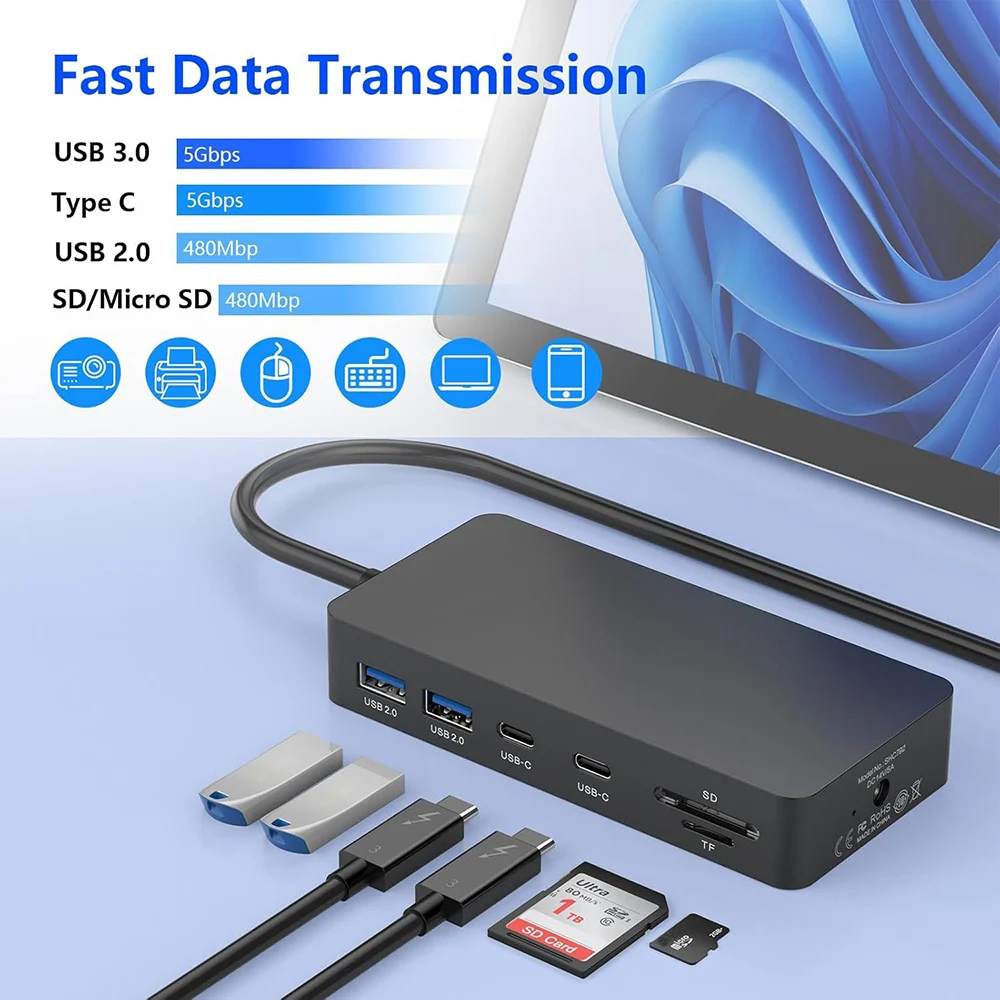 USB C HUB for Microsoft Surface Pro PD DC Charge Dock with HDMI 4K 60Hz VGA RJ45 Micro SD TF Card Reader USB Adapter Type C Hub