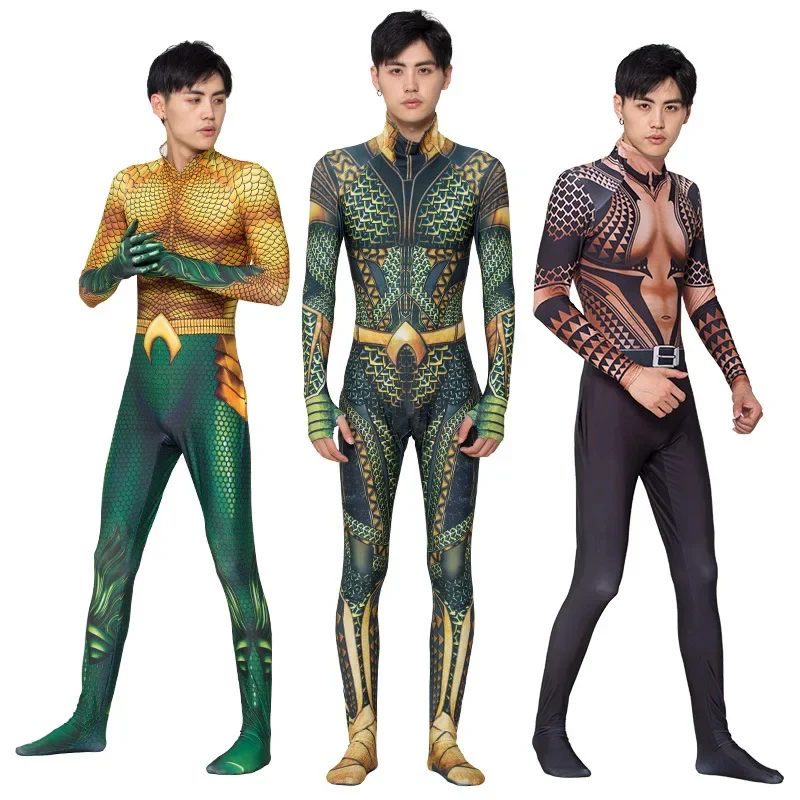 Aquaman Cosplay Costume para adultos e crianças, super-heróis, Arthur Curry, Zentai, bodysuit, terno, macacões, festa de Halloween, vestir-se, filme, Orin, adultos