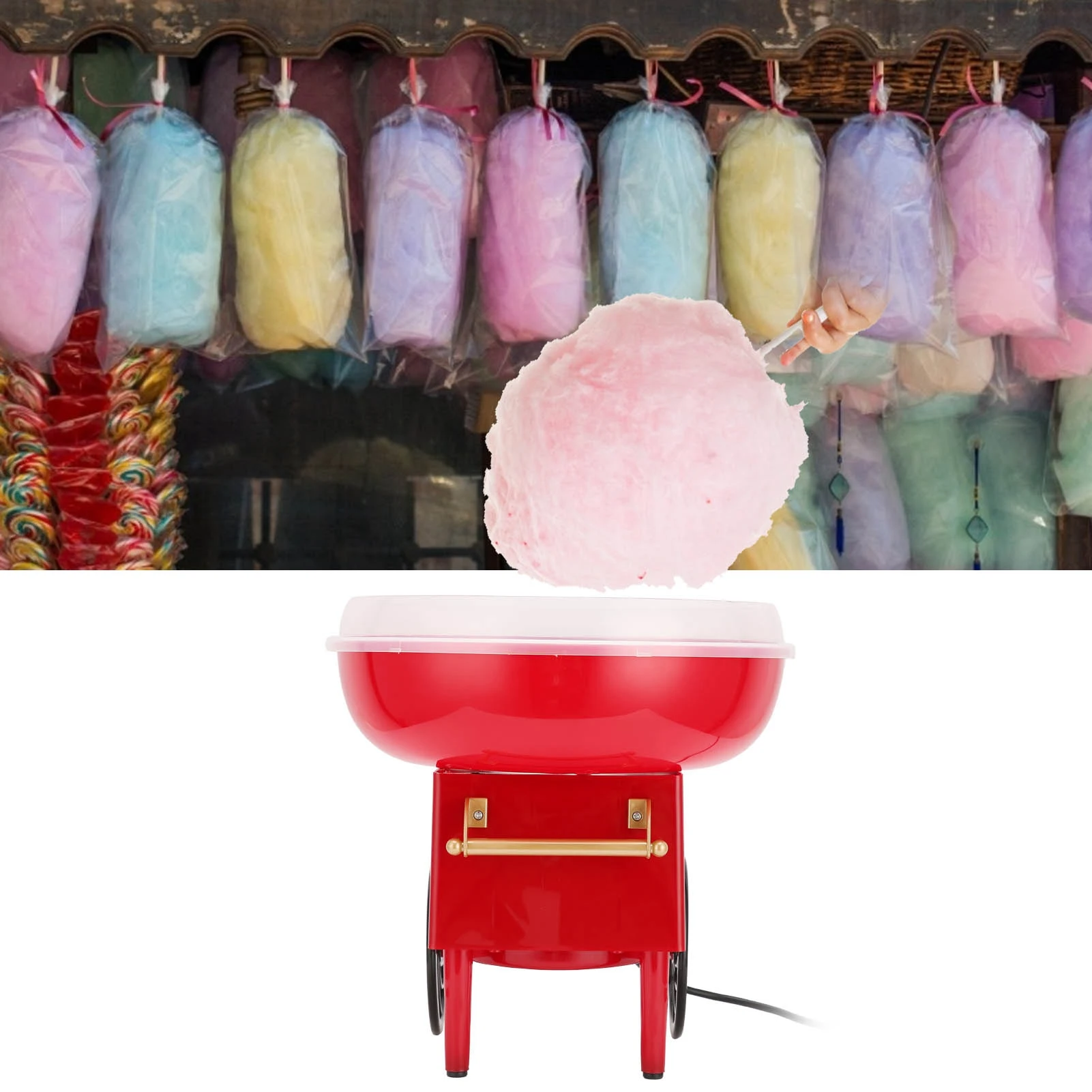 Candy Floss Maker Electric Candy Floss Maker Vintage Cart Shape Sugar Floss Making Tool for Birthday Party Red Sugar Floss Maker